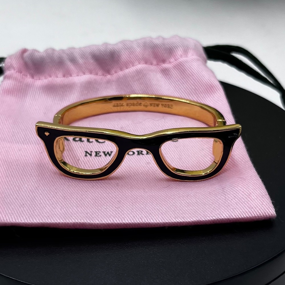 Kate Spade Goreski Lookout Black Enamel Eyeglass Hinged Bangle Bracelet Lim Ed